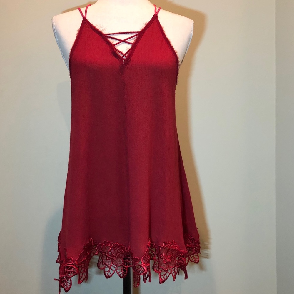 Free People Boho Top With Floral Embroidered Hem